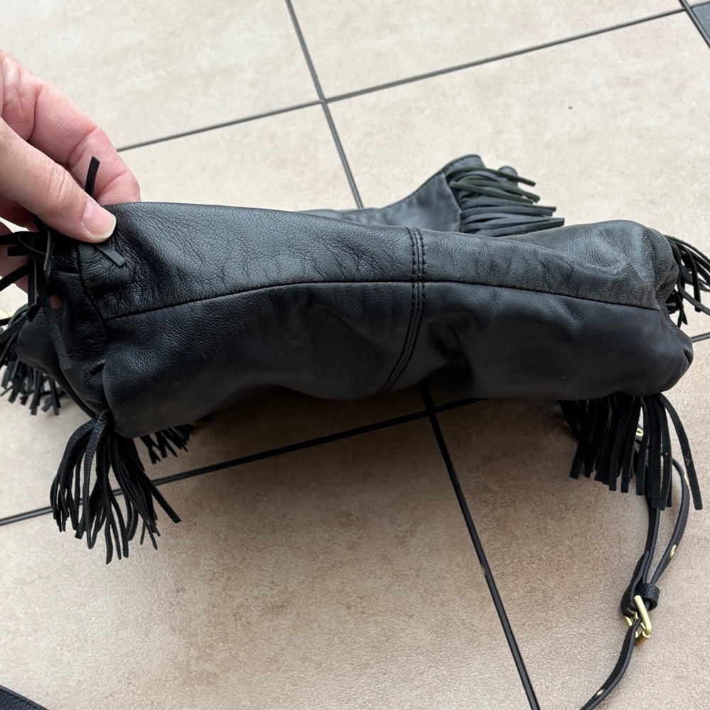 Maje Ladies Black Leather Fringe with Top Handle/Cross Body Bag - Picture 9 of 12